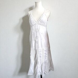 Vintage White Crochet Midi Dress | Boho Fairycore Cottage Lace Slip XL